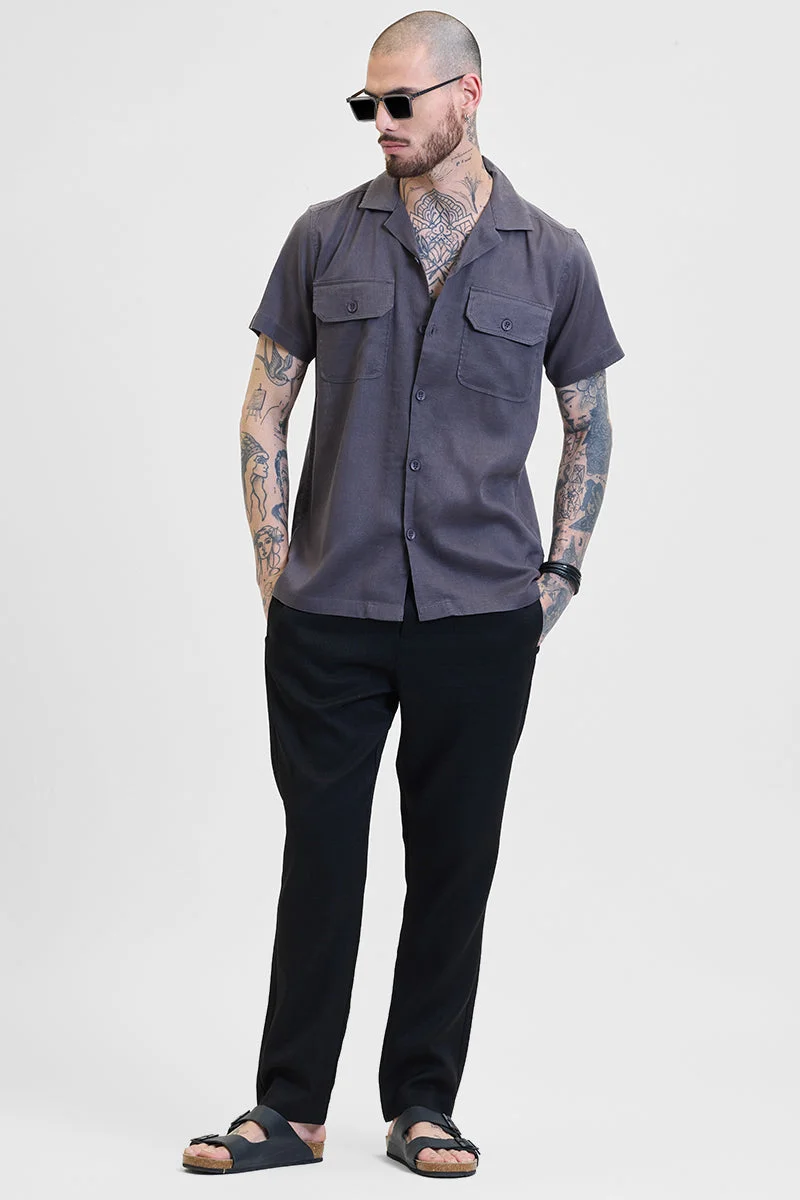 سنيتش Charcoal Grey Double Pocket Box Fit Shirt